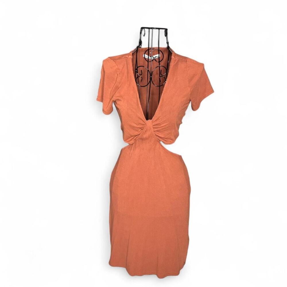 Abercrombie & Fitch Rust Ribbed Cutout Mini Dress Knot Front Size S